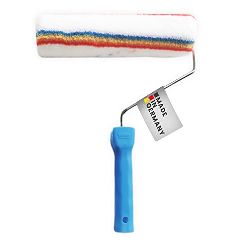 RIKAMA Farbroller | Anti-Spritz-Roller | Malerrolle | Farbwalze | Lackierroller | Malerbedarf | Fassadenroller | Malerwalze | Innen und Außen (9 / 225mm mit Halter)