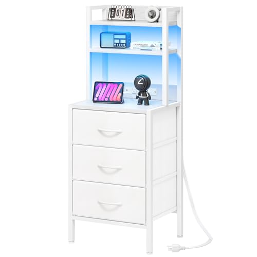 Fixwal Tall Nightstand with Charging Station, 41 Inch Led Night Stand with U-S-B Port & Socket, 3 PU...