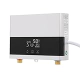 Elektronischer Durchlauferhitzer, 6000W Warmwasserspeicher mit LED-Temperaturanzeige, Mini-Warmwasserbereiter einstellbar von 30–55 °C IPX4 wasserfest für Dusche/Küche (Silber)