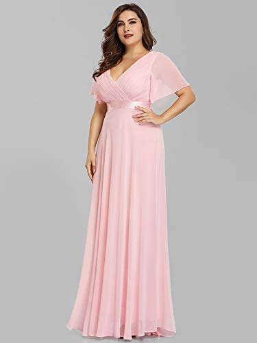 Image of Ever-Pretty Women's Chiffon Formal Evening Dresses for Curvy Women V-Neck Plus Size Floor Length Bridesmaid Dress