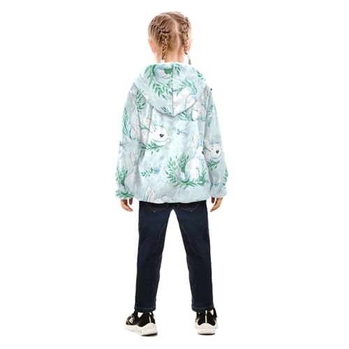 OTVEE Happy Easter White Rabbits Kids Hoodie Jacket Fall Spring Full Zip Warm Outwear Coat4