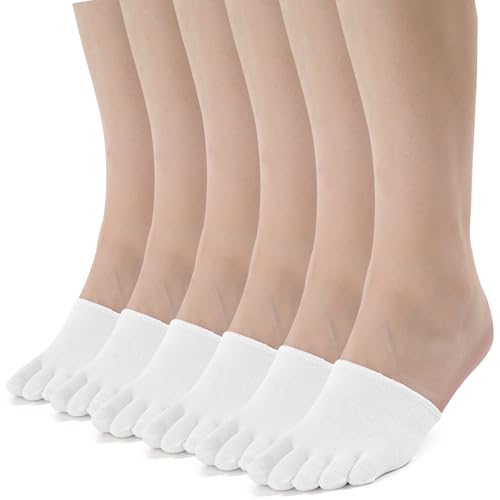 Image of likloks Half Socks for Women Cotton Toe Topper Hidden Non-Slip Toe Separation Liner Socks, White - 6 Pairs