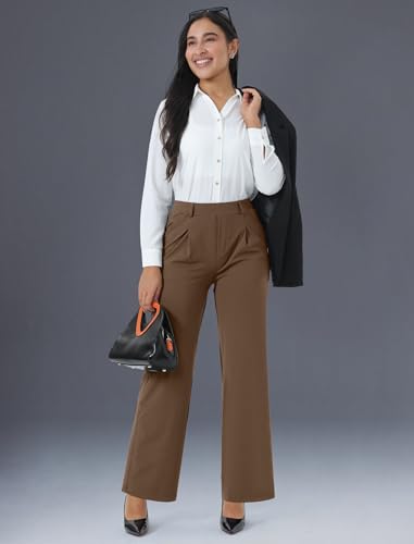 Image of Wide Leg Work Pants for Woman Stretchy Office Slack Dress Pants Business Trousers with Pockets