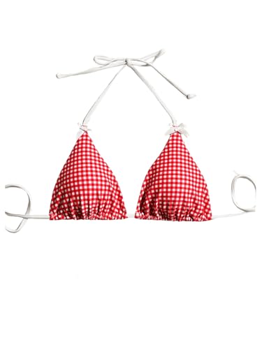 WDIRARA Women's Y2k Gingham Triangle Bikini Tops Micro Halter Swim Top