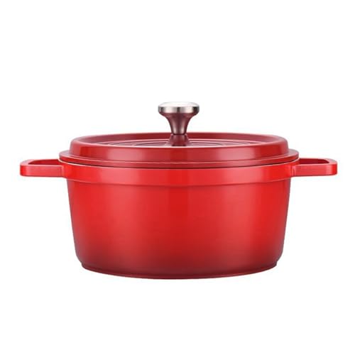 Dutch Oven Pot With Lid, 4 Qt Nonstick Enameled Dutch Oven for Bread Baking, Dual Handles Ceramic Saucepan, Kitchen Cookware for Braising Stews Roasting Baking, Safe across All Cooktops (Red)