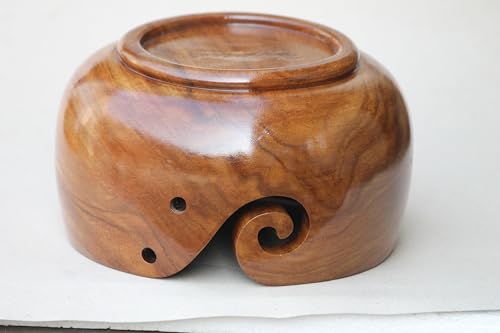 Wood Yarn Bowl for Crocheting, 7 x 4 inches