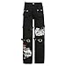 Dinnesis Women 's Jeans-Stil płaskie spodnie Cooler Bein Druck Street Loop Gothic-Hose Washed spodnie dziewczęce, 152 legginsy w kratkę, czarny, S