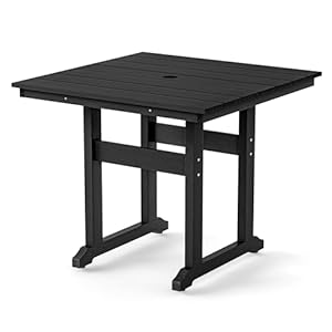 Square Outdoor Dining Tables for 4 HDPE Weather Resistant Patio Dining Table 35 Outdoor Tables for Patio with 196 Umbrella Hole for Patio Balcony Backyard Black