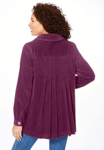 Woman Within Plus Size Pleat-Back Corduroy Jacket Long Oversized Barn Coat2