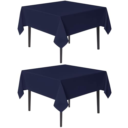 Image of sancua Square Tablecloths 70x70 Inch Navy Blue Fabric Table Cloth, 2 Pack | For Square or Round Tables, Washable Polyester Cover for Dinner, Holiday Party, Decorative Display Tables