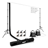EMART 8.5 x 10ft Background Support System,Professional photo backdrop stand kit with 10 x 12 ft Polyester Backdrop (White,Black),Clamp,Carry Bag for for Parties,Photography,Decoration, Video Shooting