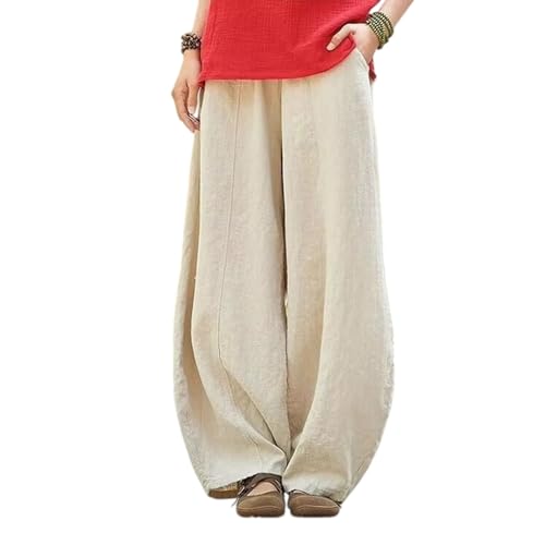 Pantalon coton et lin femme jambe large taille élastique style vintage