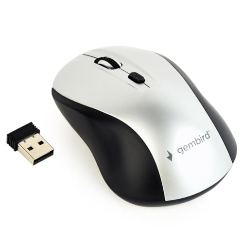 Gembird MUSW-4B-02-BS - Mouse (Ambidextrous, Optical, RF Wireless + USB, 1600 DPI, Black, Silver)