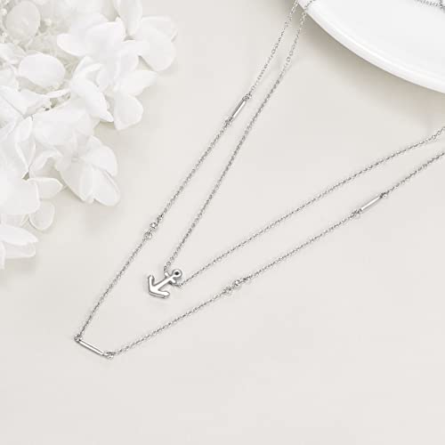 Mongas Anchor Necklace 925 Sterling Silver Stacked Nautical Layered Choker Necklaces Christmas Jewelry For Women thumb #1