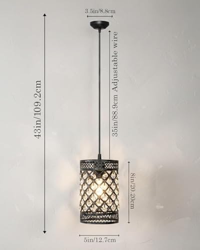 Image of Homesake Moroccan Crystal Hanging Pendant Light, Vintage Metal Jali Ceiling Lamp, Bulb Included for Living Room, Bedroom & Balcony, Warm Ceiling Light, Black Round
