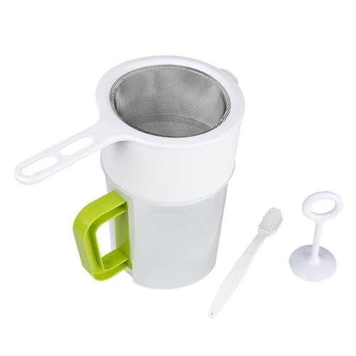 OFFSCH Passoire à Lait De Soja 1,5l En Acier Inoxydable Filtre à Jus De Fruits Multi-usages Bâton De Filtration, Tasse Filtre Maille Fine Pour Boissons Maison, Kit Passoire Et Cuillère Cuisine