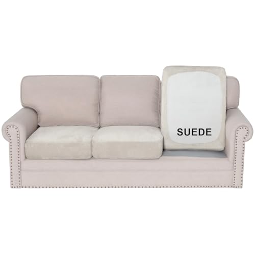 H.VERSAILTEX Suede Armchair Cover Stretch Couch Cushion Covers Sectional Sofa Cover Pet Couch Covers for Sofa Washable(1 Piece Chair Cover, Natural)