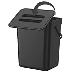 Compost Bin Kitchen, for use on Countertops or Under Sinks, Hanging Trash Can with Lid, for Cupboard/Bathroom/Bedroom/Office/Camping, Mountable Indoor Compost Bucket(Black 0.8 Gallon/3L)