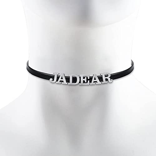 Custom Black Genuine Leather Choker Necklace with Name, Handmade Letter Necklace Goth Accessories Collar for Women, Teen Girls (Choker Necklace-Style 1)