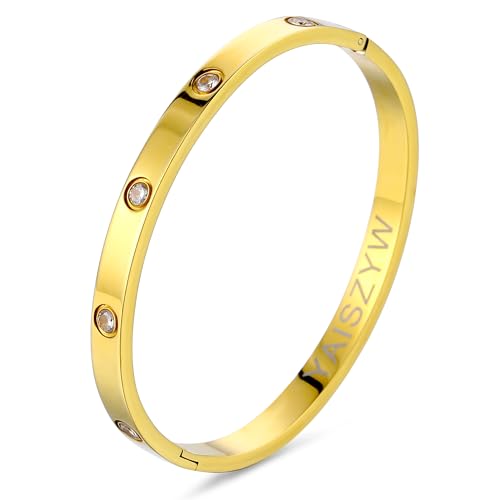 Women's Stainless Steel 18K Gold-Plated Cubic Zirconia Bracelet, Love and Friendship Jewelry Bracelet, Cuff Crystal Jewelry for Mother's Day, Father's Day, Valentine's Day, the Best Gifts for Married and Birthdays