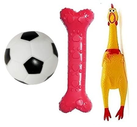 Woofy Dog & Puppy Rubber Chew Toys Combo- Football, Silicon Dumbbell, Squeaky Chicken(Large) (B0B1JKGCZF) Amazon Price History, Amazon Price Tracker