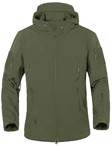 TACVASEN Herren Wasserdicht Winddicht Outdoorjacke Softshelljacke Übergangsjacke mit Tasche, Armeegrün, L