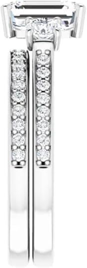 1-5 CT Emerald CutMoissanite Engagement Ring Set for Women | Solitaire Three-Stone Bridal Wedding Set Gifts | 925 Silver, 10K/14K/18K Solid Rose/White/Yellow Gold