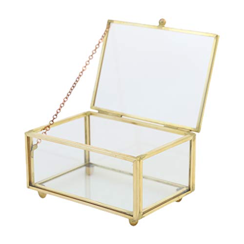 DIIOOMIEEU Scatola con coperchio in vetro dorato vintage per esposizione di gioielli trasparente rettangolare anelli braccialetto per custodia