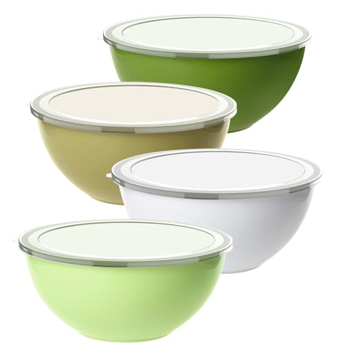 Greentainer Salatschüssel Set mit Deckel,4-teiliges 2L Rührschüssel aus Kunststoff, Stapelbare Mixing Bowl für Küche,Große Schüssel Set,Servierschüssel ideal zum Mischen und Servieren,Plastikschüssel