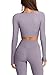 LASLULU Womens Long Sleeve Sports Bra Workout Crop Tops Sexy Ribbed Cropped T Shirts Running Gym Shirts Fall Tops(Hazy Lilac Medium)