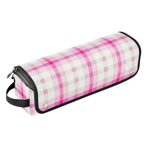 Estuche de viaje y tapete resistente al calor 2-en-1 para herramientas de peinado de cabello color magenta y blanco miniatura 1