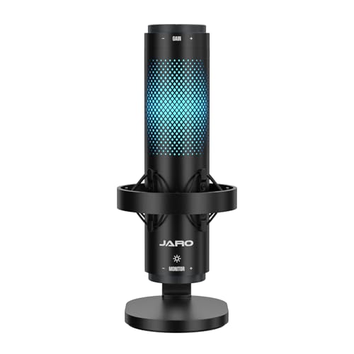 JARO USB Multi-Polar Pattern Condenser Microphone with Mute Noise Cancelation RGB for Podcasting...