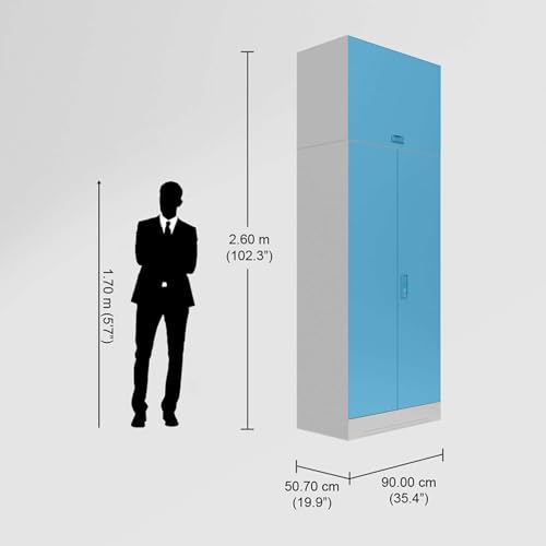 Image of Interio by Godrej Almirah Slimline 2-Door Steel Almirah, Cupboard for Clothes (Royal Ivory and Milky Blue), 1-Year Warranty, 1 Locker, 4 Shelves, Over Head Unit