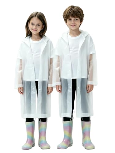 Image of 2 Pack Reusable Waterproof Raincoat EVA Emergency Rain Ponchos One Size Rain Jacket for Children, Boys and Girls