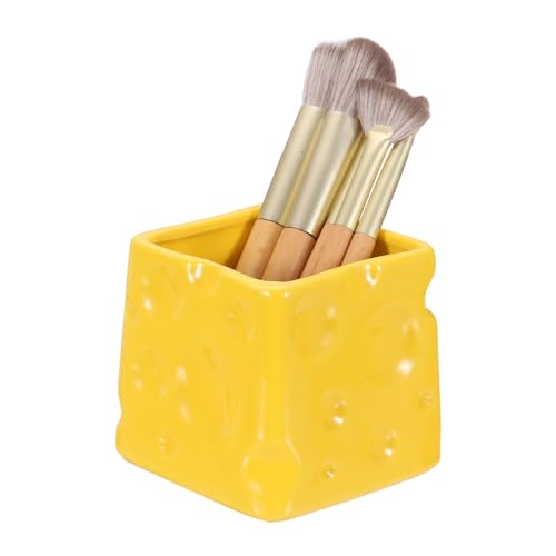 Organiseur de pinceaux de maquillage céramique jaune 7.6 cm de bureau