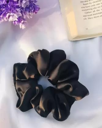 Image of A ONE STAR Silky Satin Scrunchies Ponytail Holder for Girls Women Rubber Band (Design - 01, Pack Of 12)