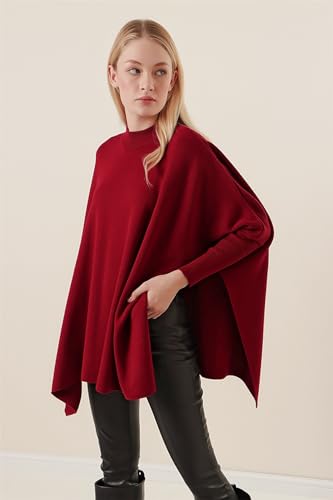 Image of Women's Crew Neck Batwing Sleeve Split Hem Oversized Knit Poncho Sweater
