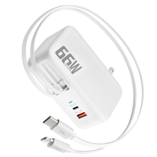 2026 Upgraded 66W 4 in 1 Retractable Wall Charger USB Type C Fast Charger for iPhone 17 Travel Charger for Multiple Devices Cell Phone Wall Chargers for iPhone 17/16 Pro Max Galaxy S26 Pixel 10 iPad