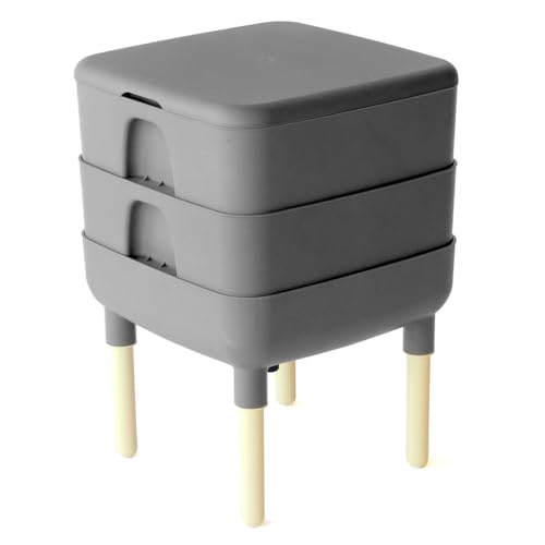 FCMP Outdoor - The Essential Living Composter, 2-Tray Worm Vermicomposter Bin (HF-LC4000v2-GRY) Grey