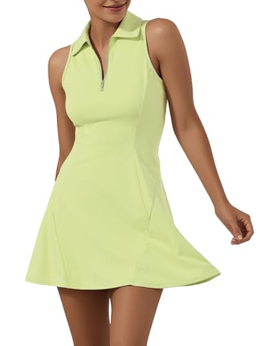 GroYolan Vestido de Tenis para Mujer sin Mangas Athletic Dress con Pantalón Corto Bolsillos Cremallera Polo Ropa Deportiva Golf Padel Fitness Casual
