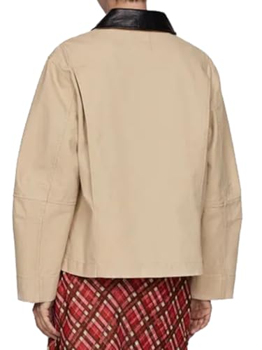 Women Barn Jackets 2025 Fall Trendy Contrast Collar Jacket Coat Casual Oversized Zip-Up Outerwear with Pockets3