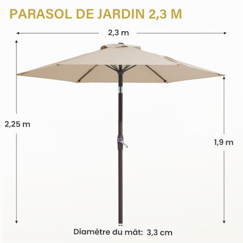 Palawano 2.3m Sonnenschirm, UV Schutz UPF 50+ Gartenschirm mit Kurbel