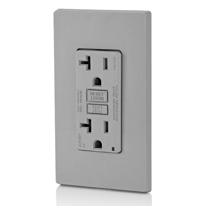 Image of Leviton Dual-Function AFCI /GFCI Outlet, 20 Amp, Self Test, Tamper-Resistant with LED Indicator Light, Protection from Both Electrical Shock and Electrical Fires in One Device, AGTR2-GY, Gray