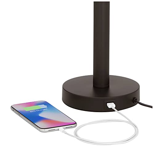 Franklin Iron Works Bernie Industrial Nightstand Table Lamp 25" High Set Of 2 With Hotel Style Usb Charging Port Rich Bronze Metal Fabric Drum Shade For Living Room Desk Bedroom House Bedside Home #TOP7