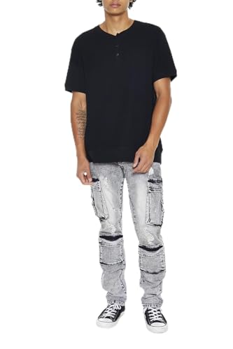 Forever 21 Men's Acid Wash Slim-fit Cargo Jeans