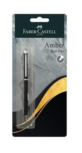 Bolígrafo Faber-Castell de metal ámbar: trazo fluido de 0.7 mm y tinta azul premium