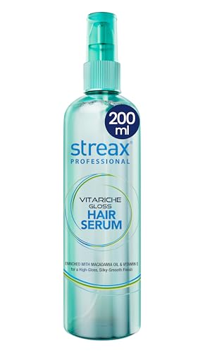 Streax Professional Vitariche Gloss Hair Serum, 200ml|for Dry Frizzy Hair|for Women|Enhance Shine and Smoothness, Anti Frizz |With Vitamin E & Macadamia Oil| For Curly Hair, Straight Hair, Wavy Hair