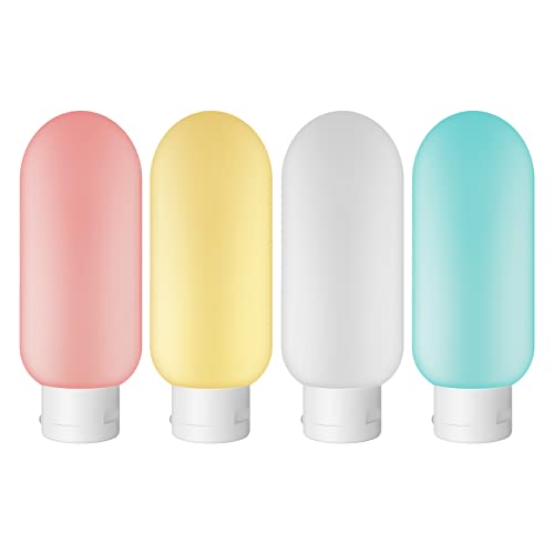 ZERNBER Travel Toiletry Bottles Travel Size Toiletries Refillable Portable Liquid Containers, 2 Oz Leak Proof Squeezable Silicone Tubes Travel Accessories for Shampoo, Lotion, Toiletries(Pack of 4)