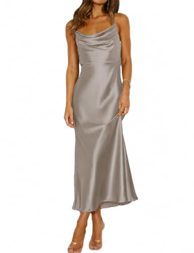 Image of Mogidol Womens Summer Satin Cowl Neck Backless Midi Dress Wedding Guest