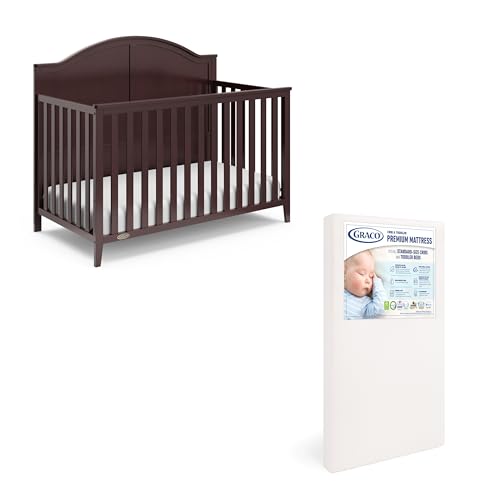 Image of Graco Wilfred Crib and Mattress Nursery Starter Pack (Espresso) – GREENGUARD Gold Certified Baby Crib & Crib Mattress, Cribs with Mattress Included, Convertible Crib, Baby Mattresses for Crib